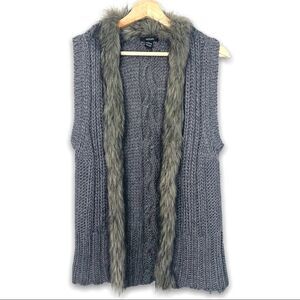 Alfani Vest Wool Alpaca and Faux Fir Trim